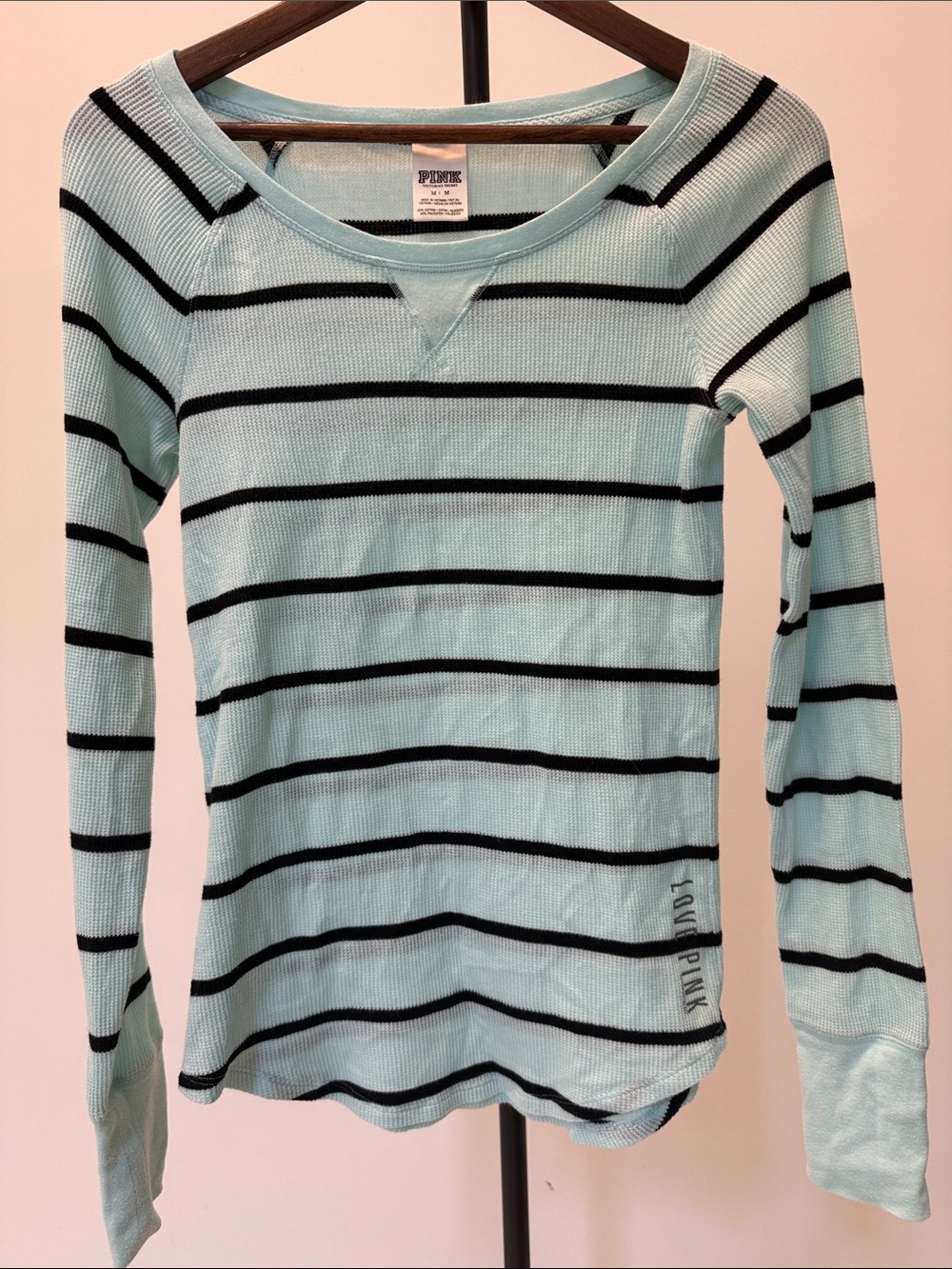Victoria’s Secret PINK Mint Striped Waffle Knit Thermal Long Sleeve | Size M